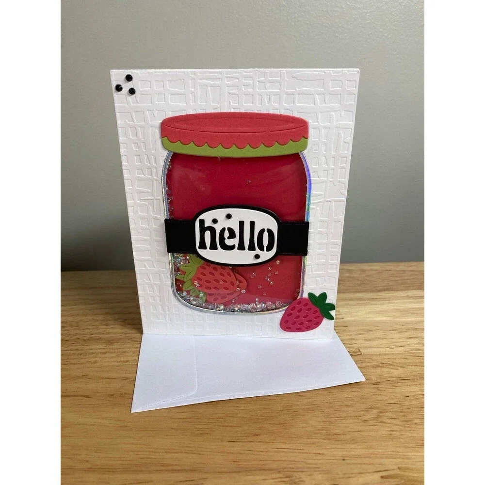 Strawberry Shaker Card – Handmade Fruit Greeting Card – Cute Berry Card – A2